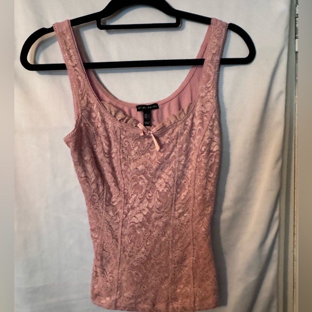 Vintage Y2K FANG Pink Lace Corset Style Tank Top L
